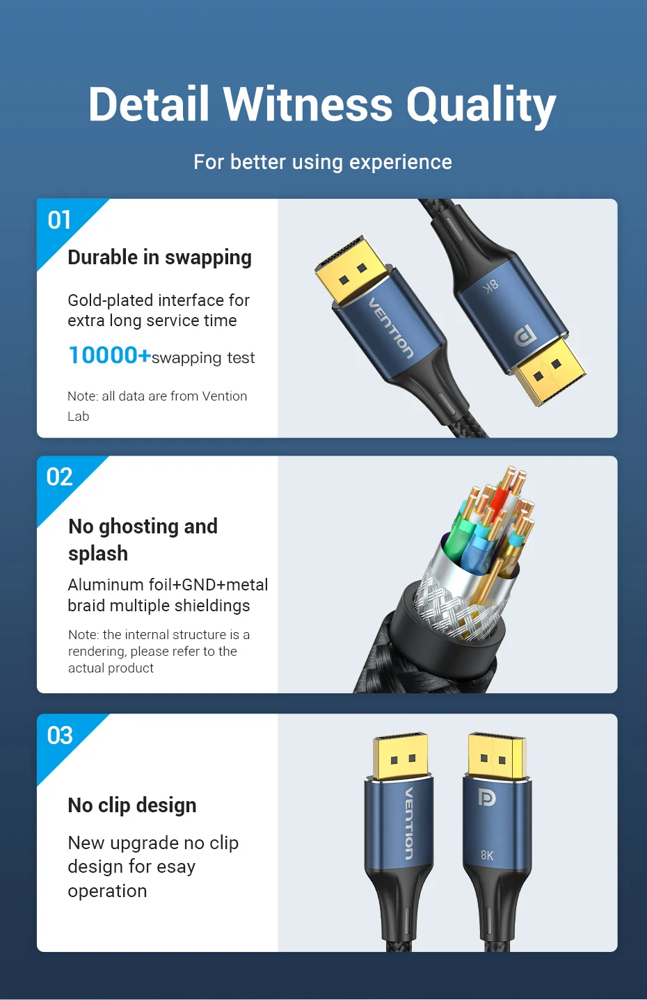 Vention DisplayPort 1.4 Cable 8K 60Hz 4K HDR 165Hz Display Port Audio Cable for Video PC Laptop TV Display Port 1.4 DP Cable 1.2
