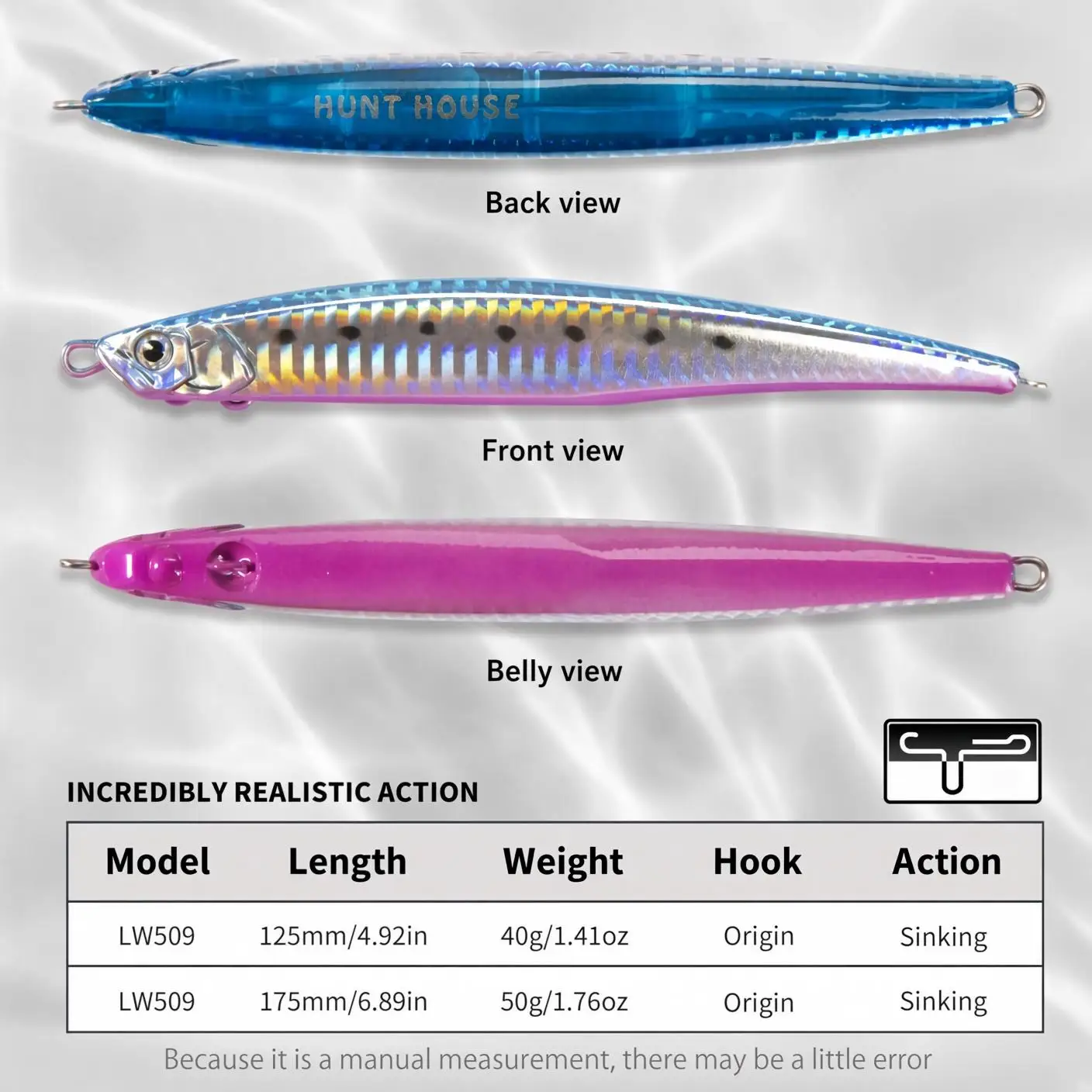 Hunthouse Heavy Pencil Fishing Lures 125mm/40g 175mm/50g Sinking Baits Long Casting For Tuna SeaBass Perch Fish Tackle