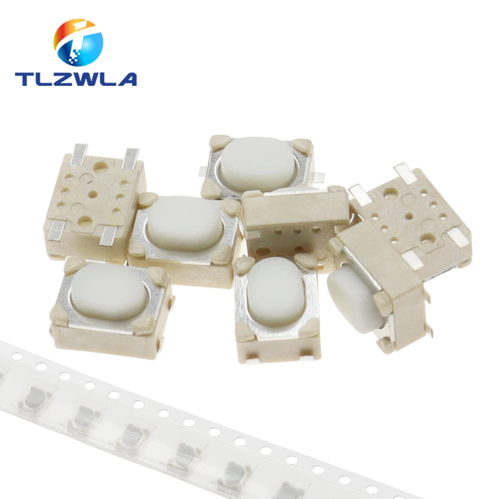 100PCS DC12V 50mA Micro Button Tact Switch SMD 4Pin 3X4X2.5MM White Tactile Tact Push Button Micro Switch Momentary 3*4*2.5mm