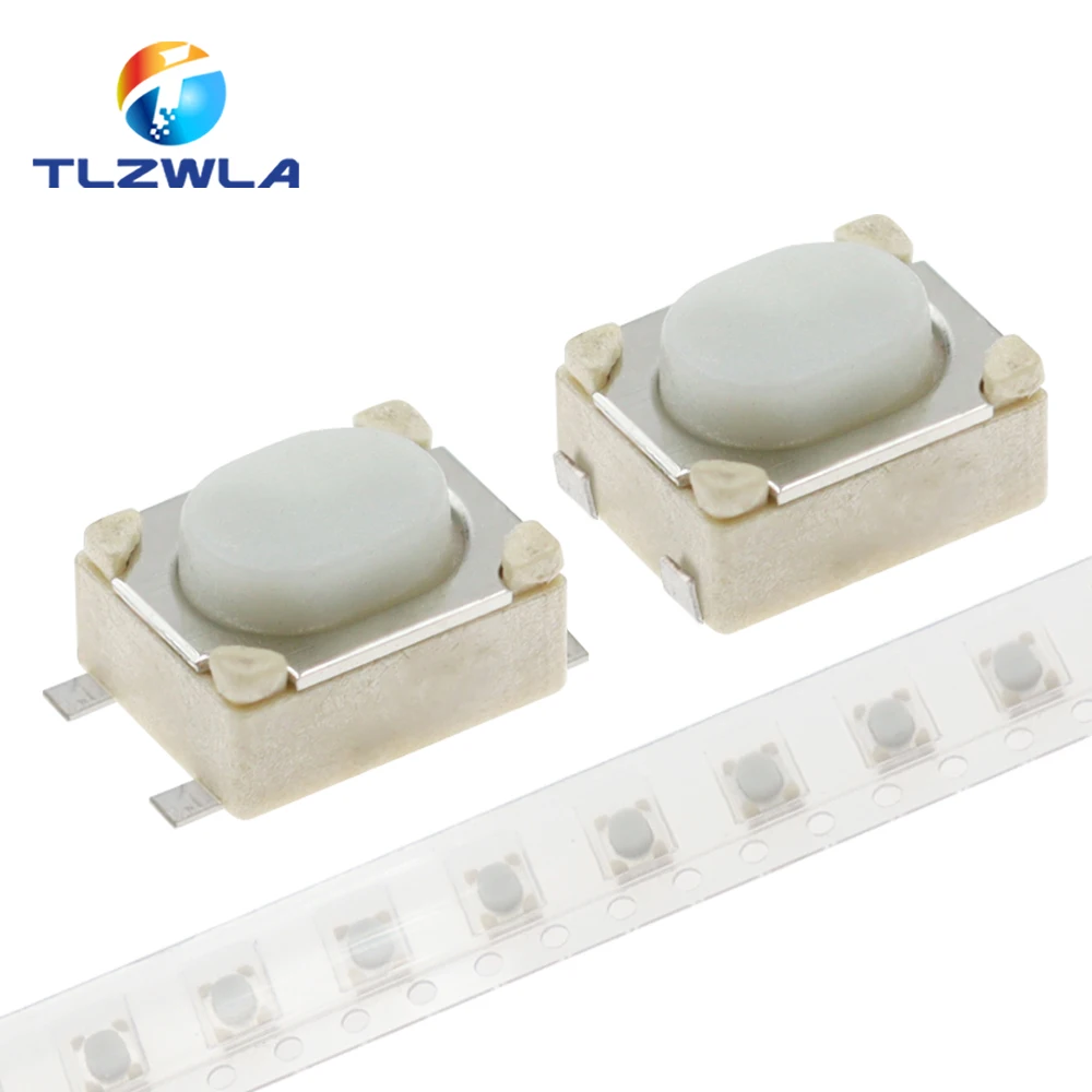 100PCS DC12V 50mA Micro Button Tact Switch SMD 4Pin 3X4X2.5MM White Tactile Tact Push Button Micro Switch Momentary 3*4*2.5mm