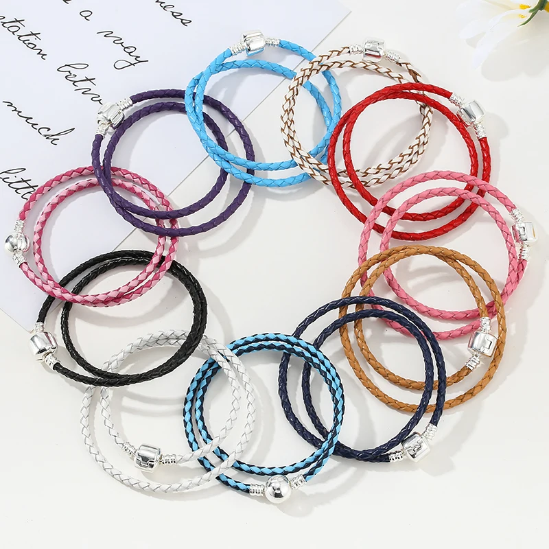 BAOPON Dropshipping High Quality 9 Colors Leather Chain Charm Bracelets with DIY Fine Bracelet for Women Girls Jewelry Gift