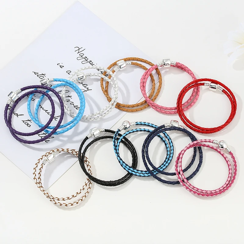 BAOPON Dropshipping High Quality 9 Colors Leather Chain Charm Bracelets with DIY Fine Bracelet for Women Girls Jewelry Gift