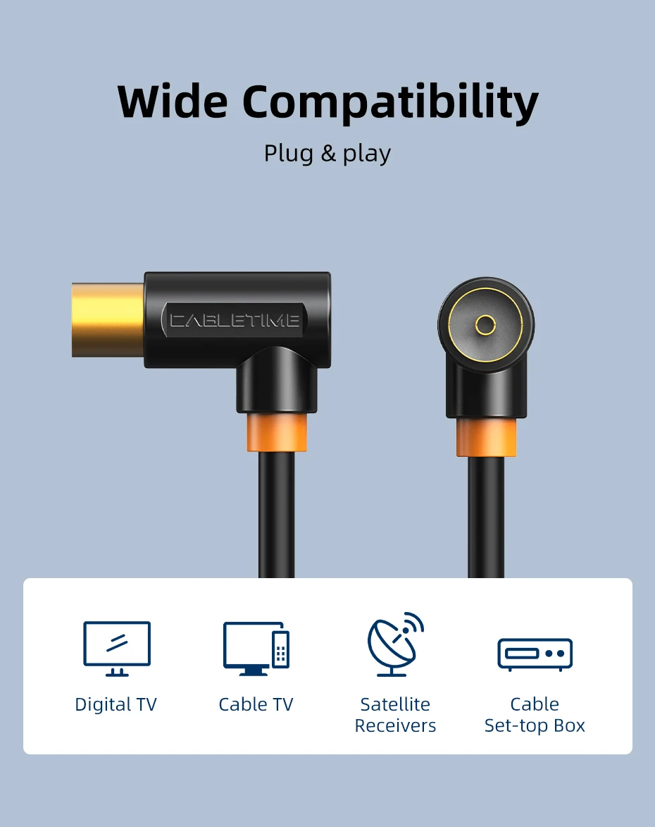 CABLETIME TV Cable 90degree Digital TV Line Satellite Antenna High Quality STB for HD Television Video Line C317