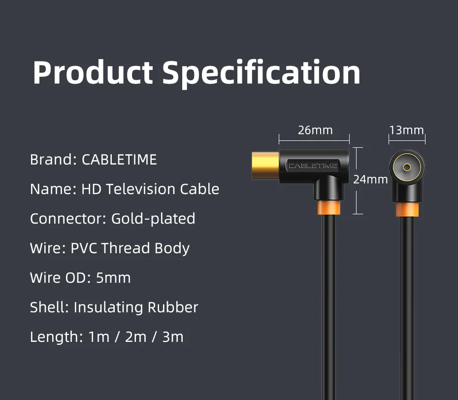 CABLETIME TV Cable 90degree Digital TV Line Satellite Antenna High Quality STB for HD Television Video Line C317