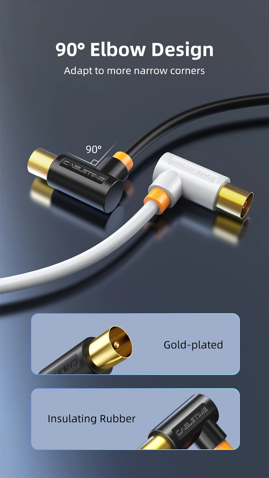 CABLETIME TV Cable 90degree Digital TV Line Satellite Antenna High Quality STB for HD Television Video Line C317
