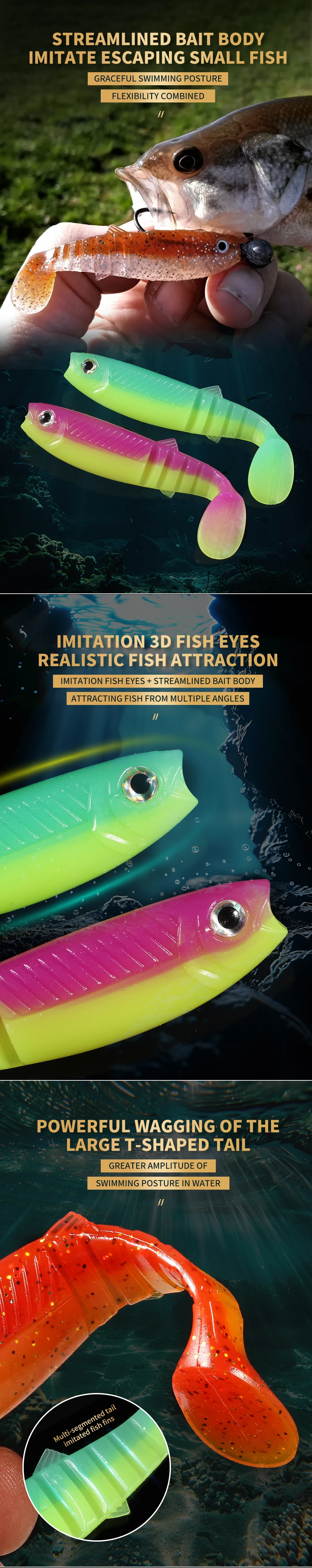 Supercontinent NEW cannibal baits 3D color bicolor smell bait 96mm/80mm/62mm Fishing Fish T Tail