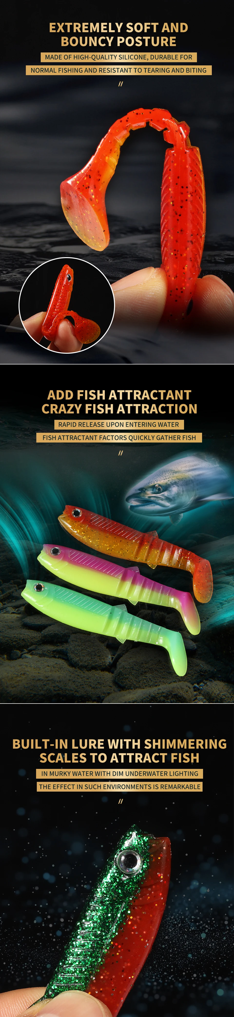 Supercontinent NEW cannibal baits 3D color bicolor smell bait 96mm/80mm/62mm Fishing Fish T Tail