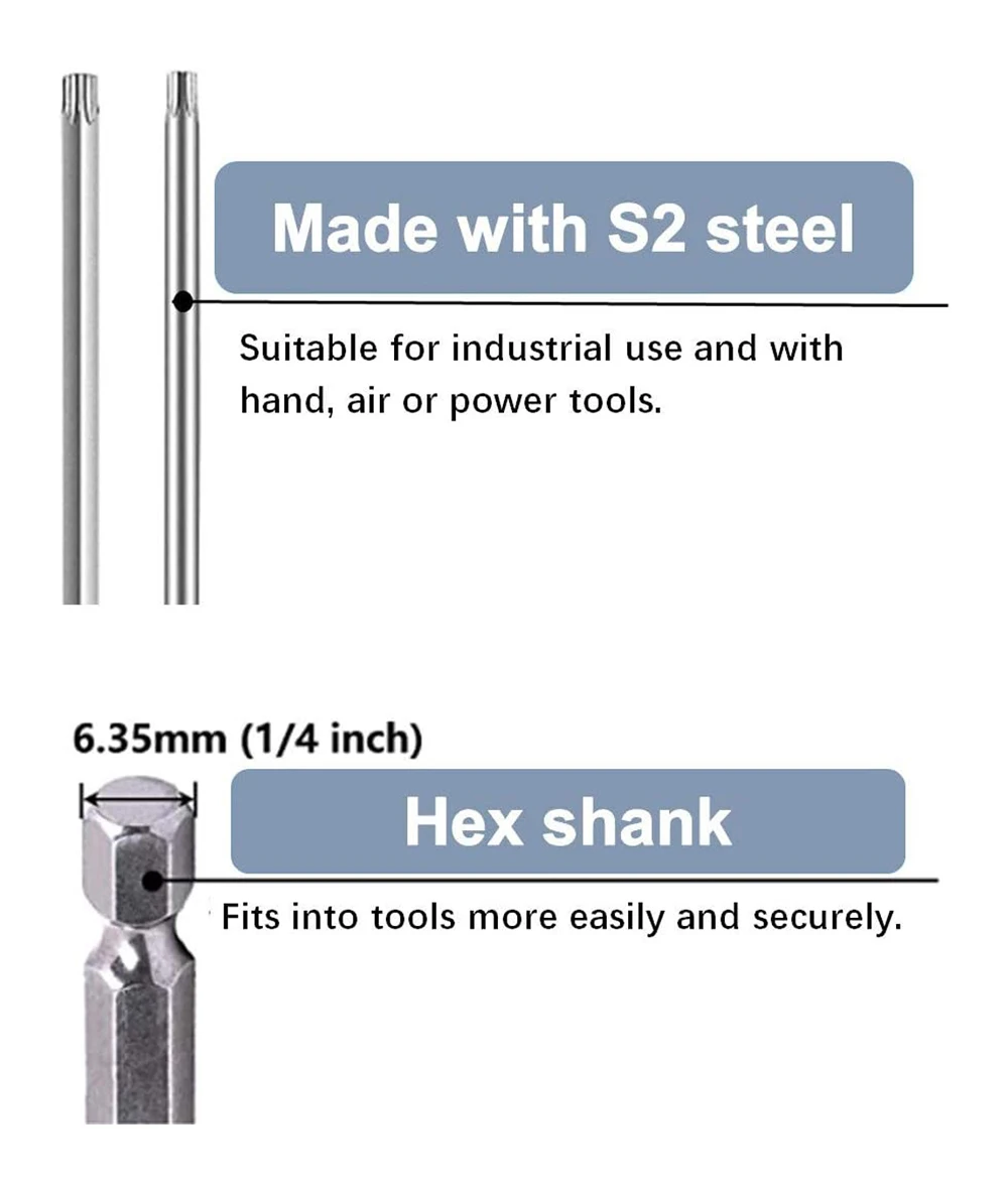 11 PCS Torx Security Bit Set S2 Steel Magnetic Security Screwdriver Set 50/100mm Star Screwdriver Set for Shark Vacuum T6-T40