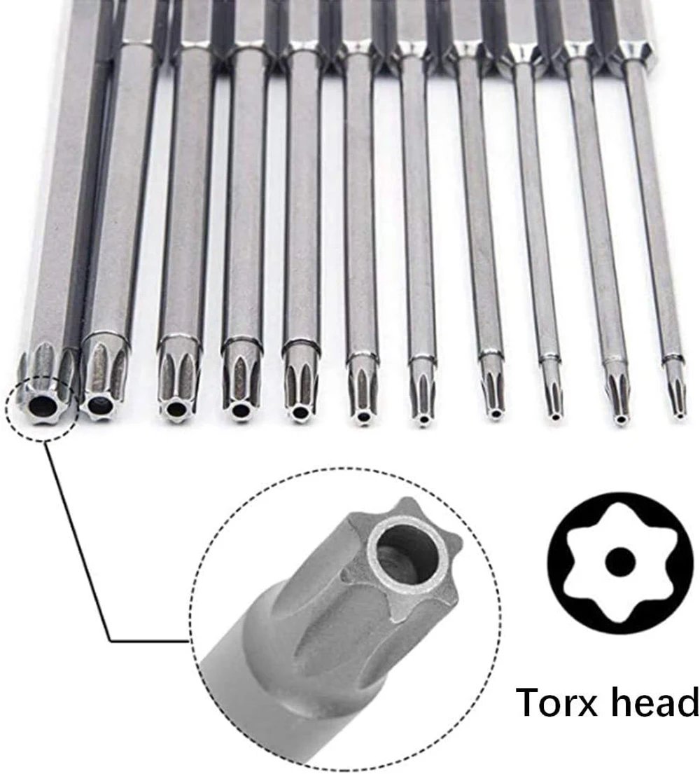 11 PCS Torx Security Bit Set S2 Steel Magnetic Security Screwdriver Set 50/100mm Star Screwdriver Set for Shark Vacuum T6-T40