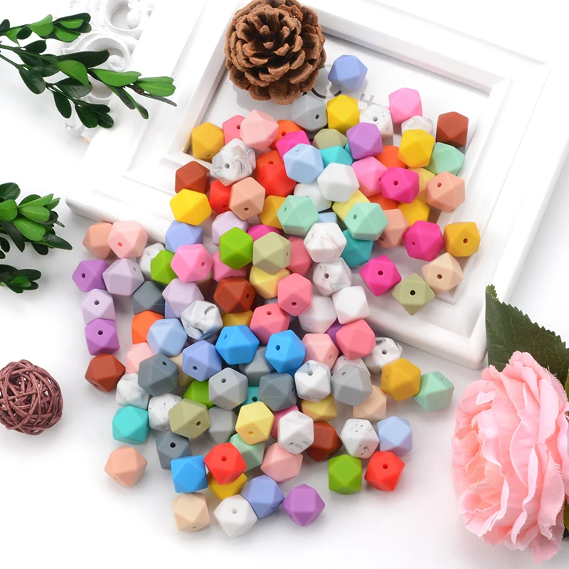 LOFCA 10PCS Silicone Beads Food Grade 14mm Hexagon Used In Jewelry Making Necklace Bracelets Keychain Jewelry Accessories