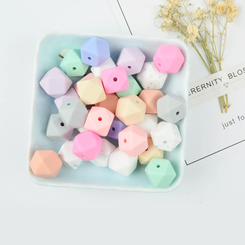 LOFCA 10PCS Silicone Beads Food Grade 14mm Hexagon Used In Jewelry Making Necklace Bracelets Keychain Jewelry Accessories