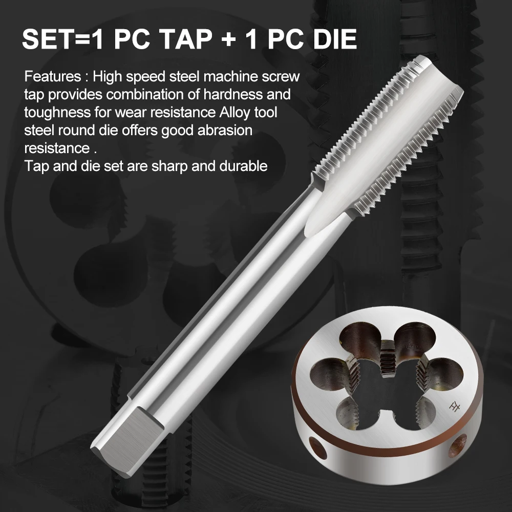 2pcs Left Hand Tap and Die Set HSS Machine Plug Tap Die Metric Taps Screw Thread Tap Drill M3/M6/M8/M10/M12/M14/M16/M18/M20