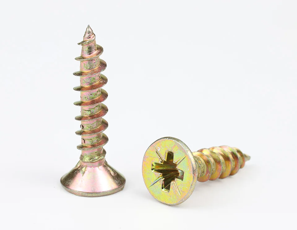 Cross Flat Head Wood Screws M3.5 M4 M5 Construction Screws Yellow Zinc Plated Self Tapping Wood Screws For Cabinet Fiberboard
