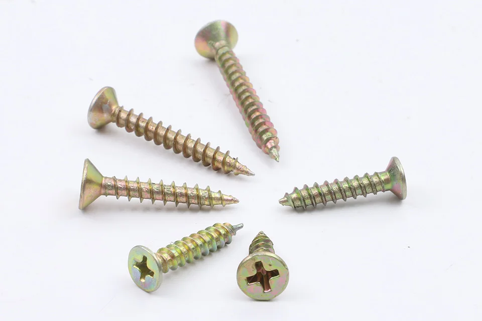 Cross Flat Head Wood Screws M3.5 M4 M5 Construction Screws Yellow Zinc Plated Self Tapping Wood Screws For Cabinet Fiberboard