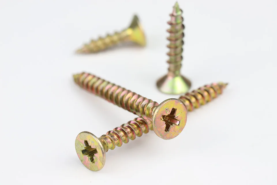 Cross Flat Head Wood Screws M3.5 M4 M5 Construction Screws Yellow Zinc Plated Self Tapping Wood Screws For Cabinet Fiberboard