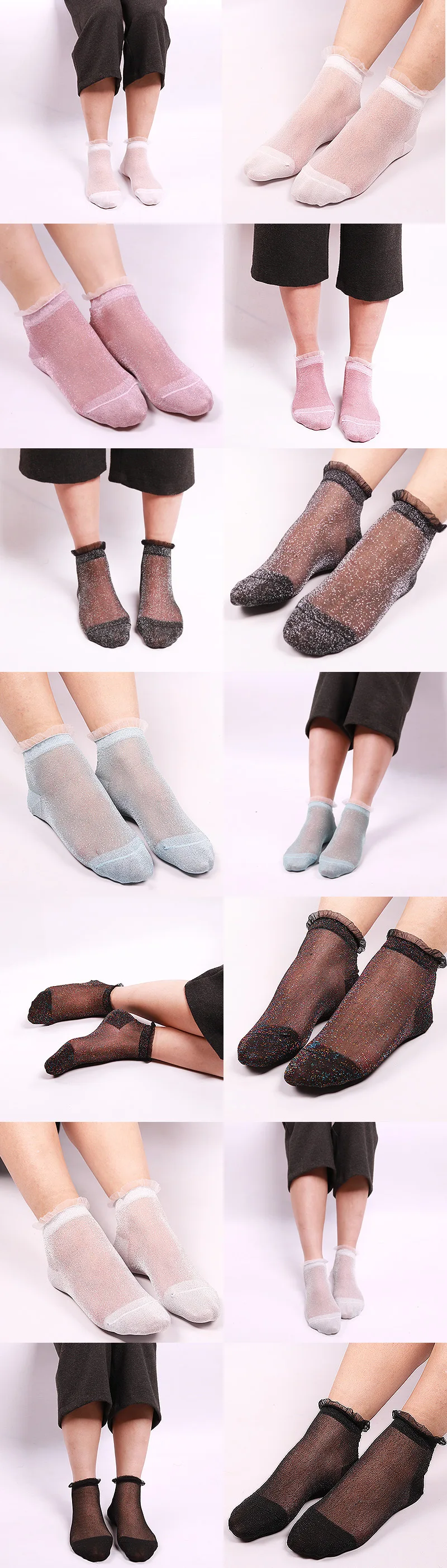 Sexy fishnet Women Lace Ruffle Soft Comfy Sheer Silk Elastic Mesh Knit Frill Trim Transparent Ankle funny socks 1pair=2pcs 3205