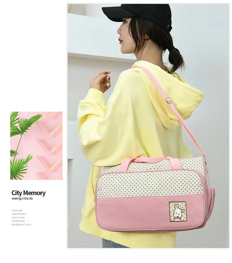Parent Child Travel Mommy Bag Fashion Crossbody Bag Home Multifunctional Large Capacity Handbag Five Piece Diaper Bag Set