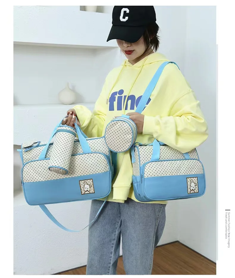 Parent Child Travel Mommy Bag Fashion Crossbody Bag Home Multifunctional Large Capacity Handbag Five Piece Diaper Bag Set