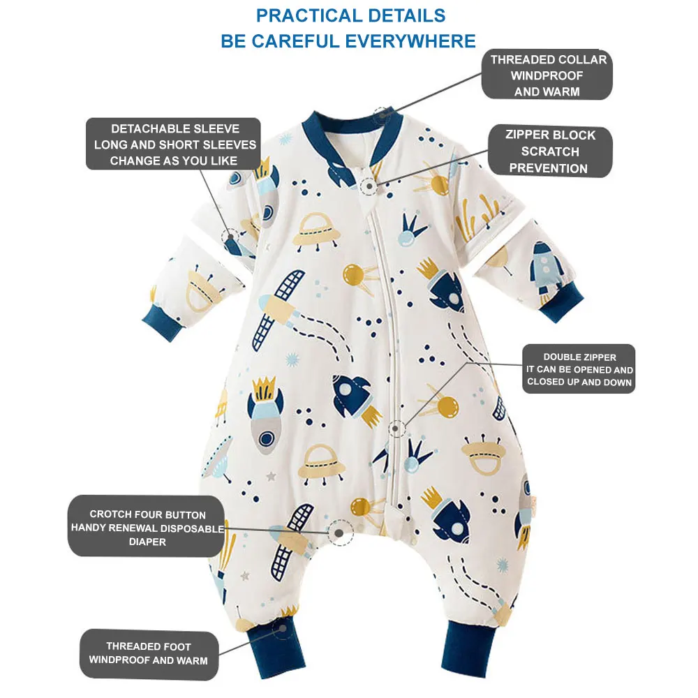 2025 Baby Cartoon Split-legged Sleepsacks With Detachable Sleeves For Boys Girls Children's Sleeping Bag Autumn And Winter