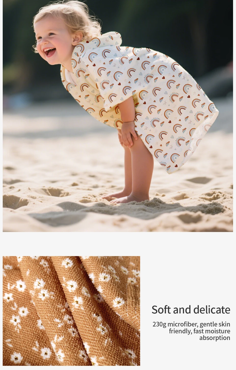 Elinfant 1Pc Children's Beach Towel Pool Swim Bathrobe Kids Hooded Bath Towels Baby Surf Poncho Large Size Cartoon Prints Towel