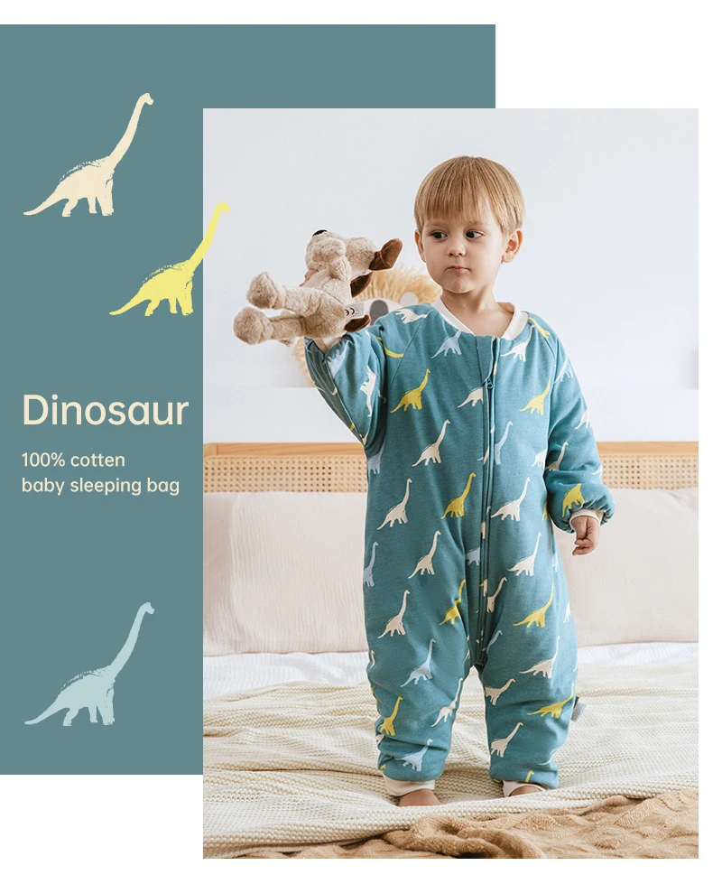 Baby Sleeping Bag Dinosaur Sleep Sack 2.5Tog Winter Warm Kids Play Suits In Room Sleepwear Sleeping Bag For Children 1-4Years