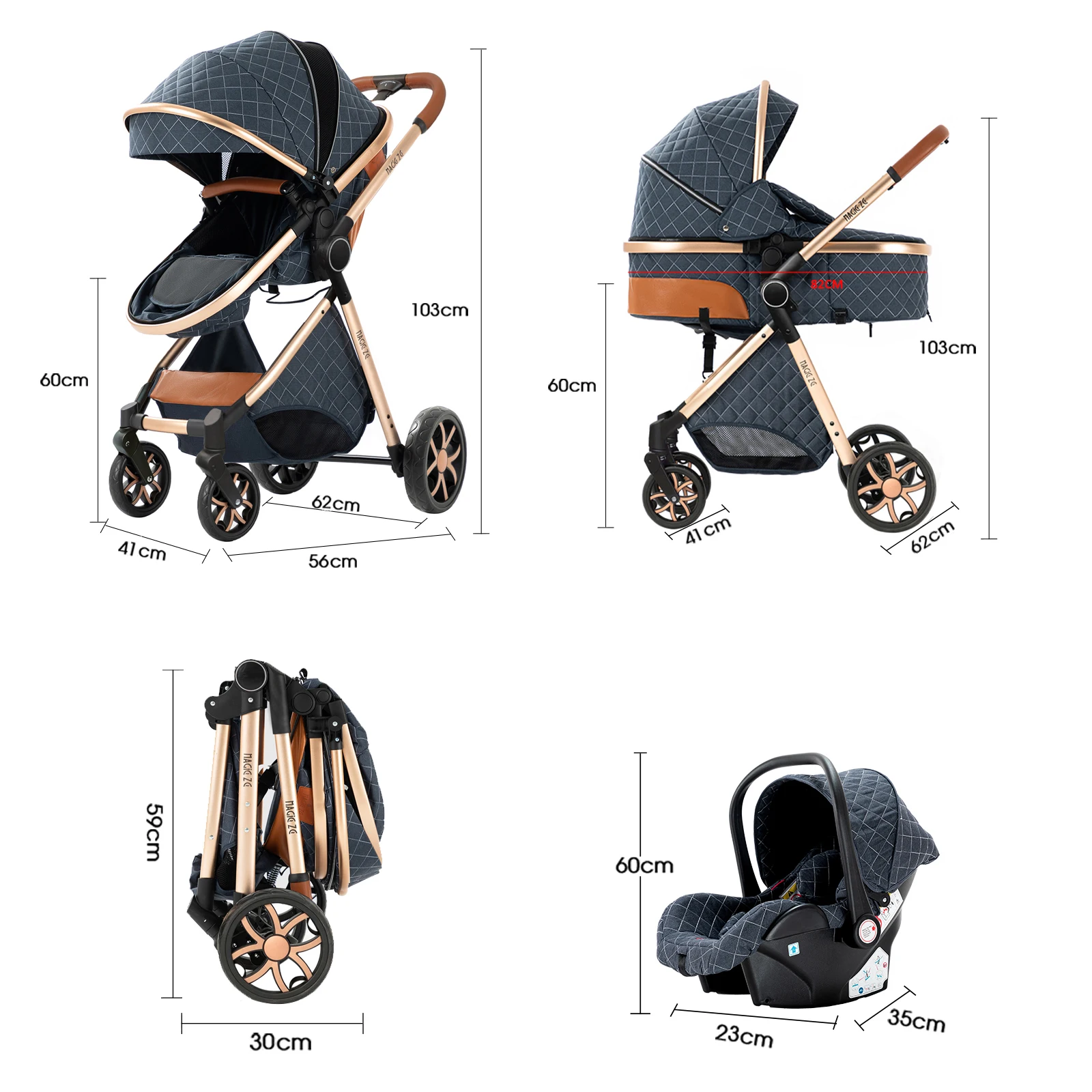 Warm 3 in 1 Baby Stroller with Car handle Luxury Baby Pram High Landscape Infant Pushchair light folk Travel Stroller