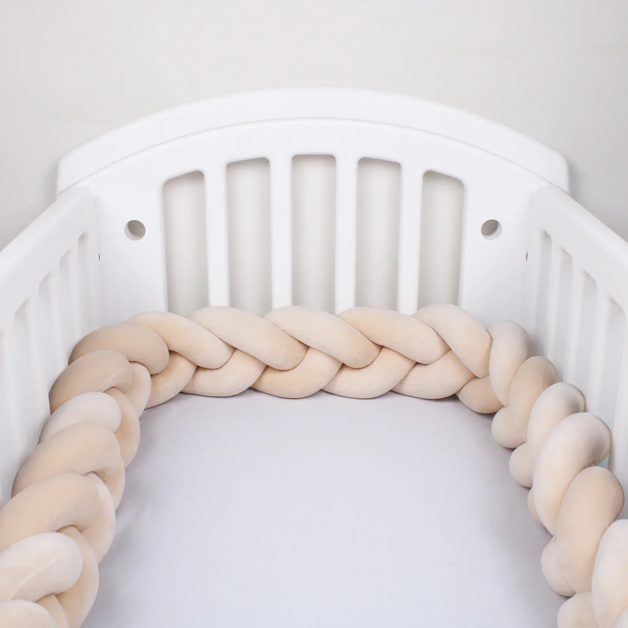 1-4M Baby Bed Bumper Handmade Knotted Braid Weaving Plush Crib Protector Infant Knot Pillow Baby Room Decor