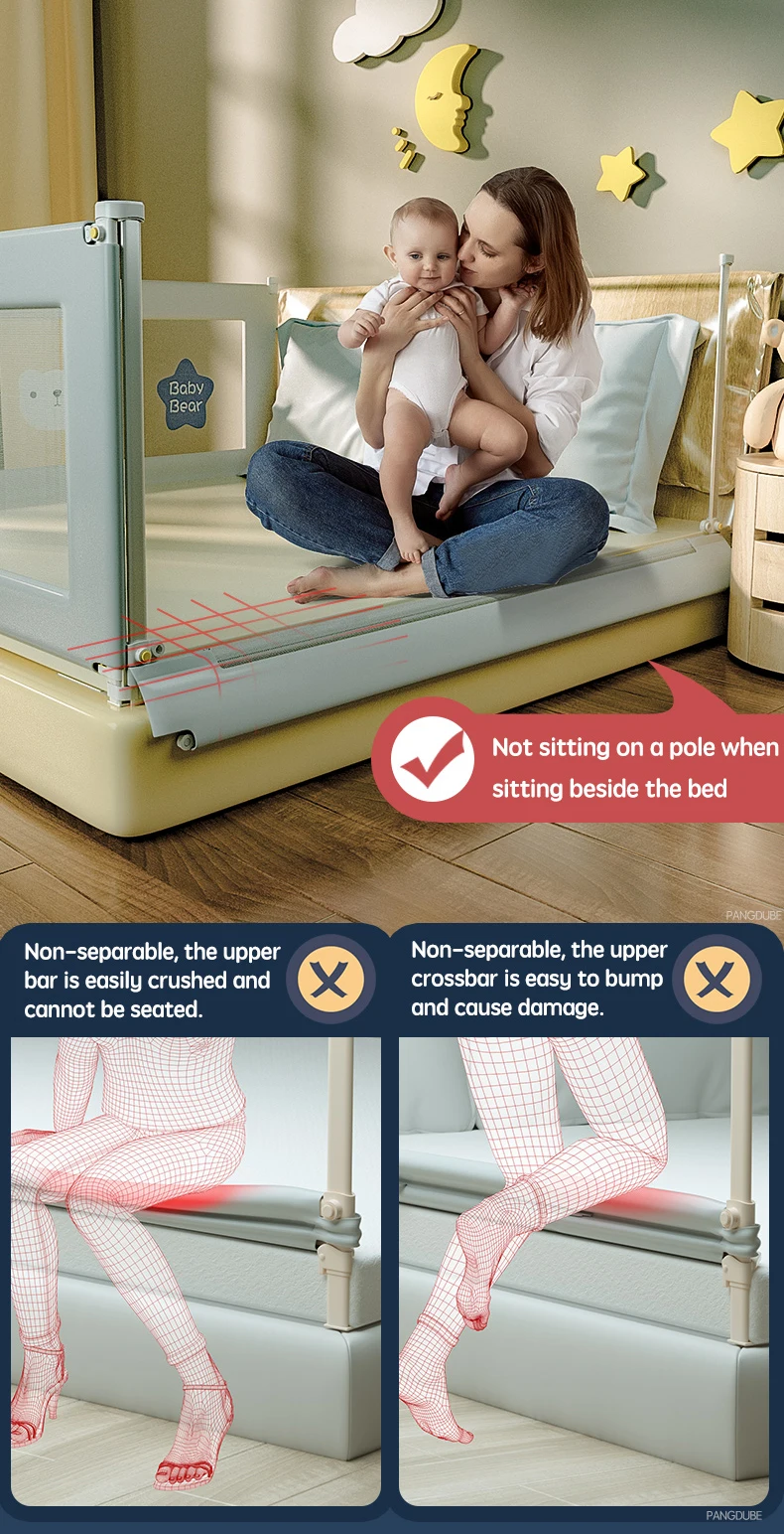 PANGDUBE 1 Piece Baby Safety Railing for Children Bed Rail Guard Protective Barrier for Kid Bed Need to Screw Installation