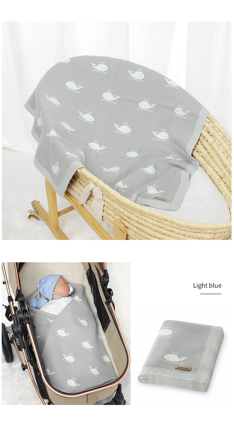Newborn Baby Blanket 90*70CM Knitted Infant Boy Girl Bedding Quilt Fashion Cute Cartoon Whale Stroller Swaddling Wrap Super Soft