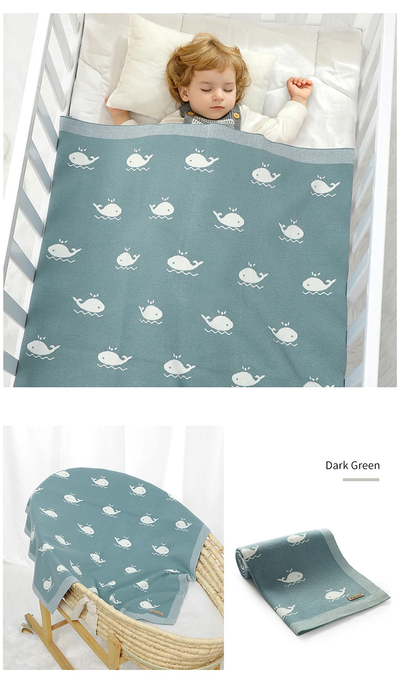 Newborn Baby Blanket 90*70CM Knitted Infant Boy Girl Bedding Quilt Fashion Cute Cartoon Whale Stroller Swaddling Wrap Super Soft