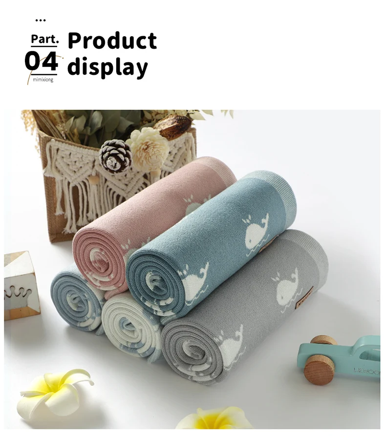 Newborn Baby Blanket 90*70CM Knitted Infant Boy Girl Bedding Quilt Fashion Cute Cartoon Whale Stroller Swaddling Wrap Super Soft
