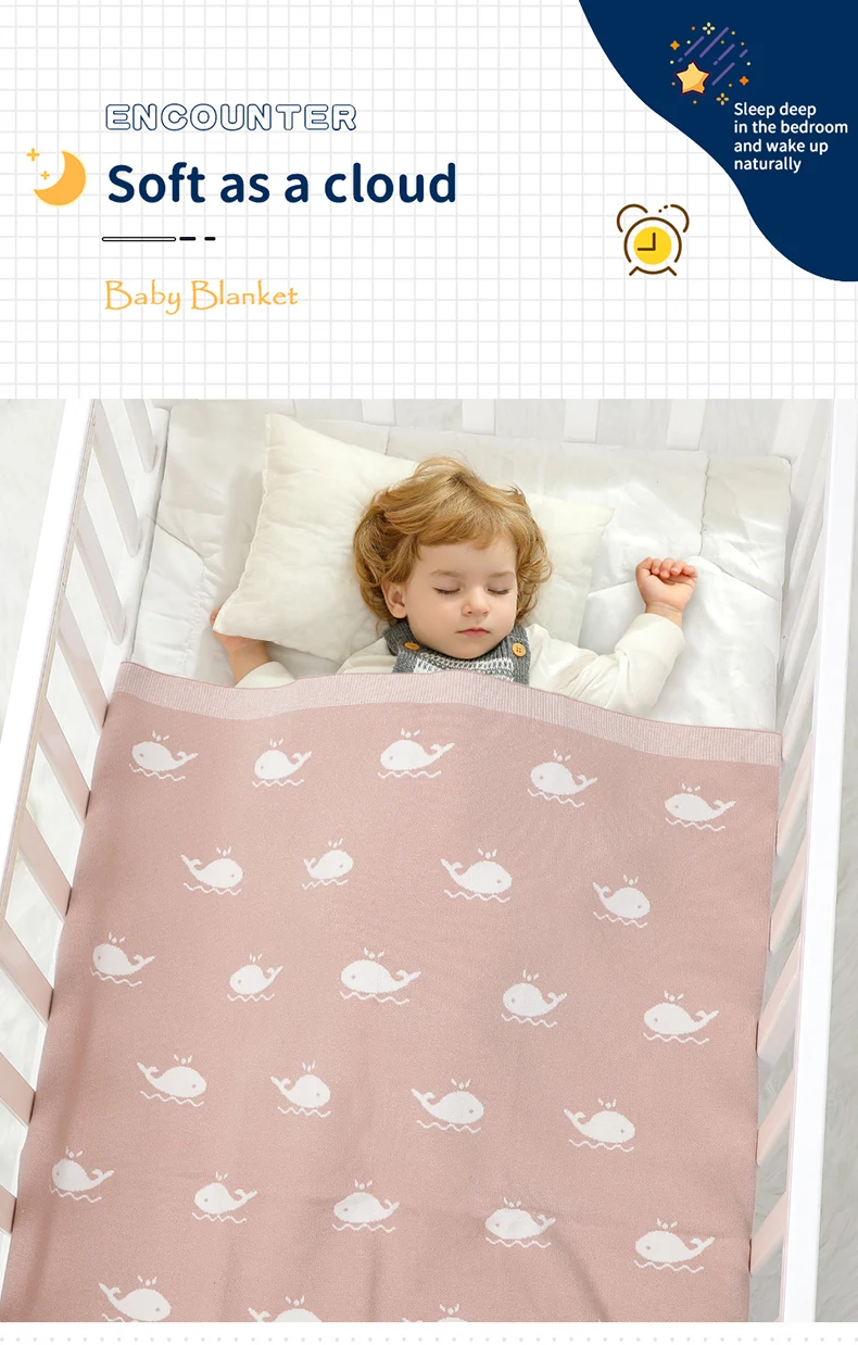 Newborn Baby Blanket 90*70CM Knitted Infant Boy Girl Bedding Quilt Fashion Cute Cartoon Whale Stroller Swaddling Wrap Super Soft
