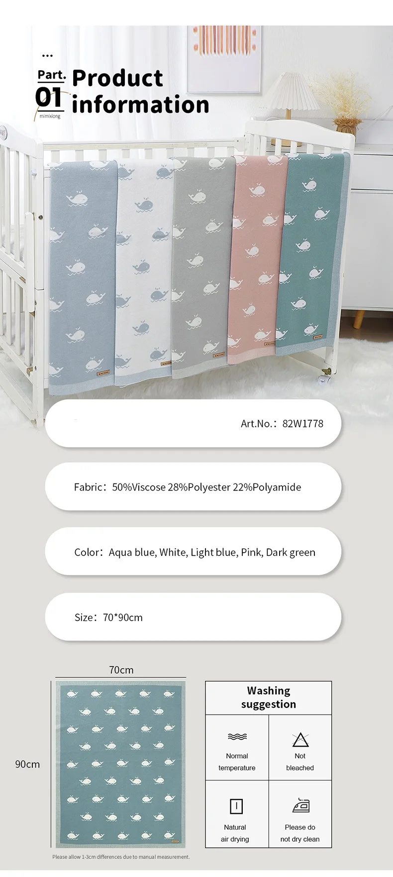 Newborn Baby Blanket 90*70CM Knitted Infant Boy Girl Bedding Quilt Fashion Cute Cartoon Whale Stroller Swaddling Wrap Super Soft