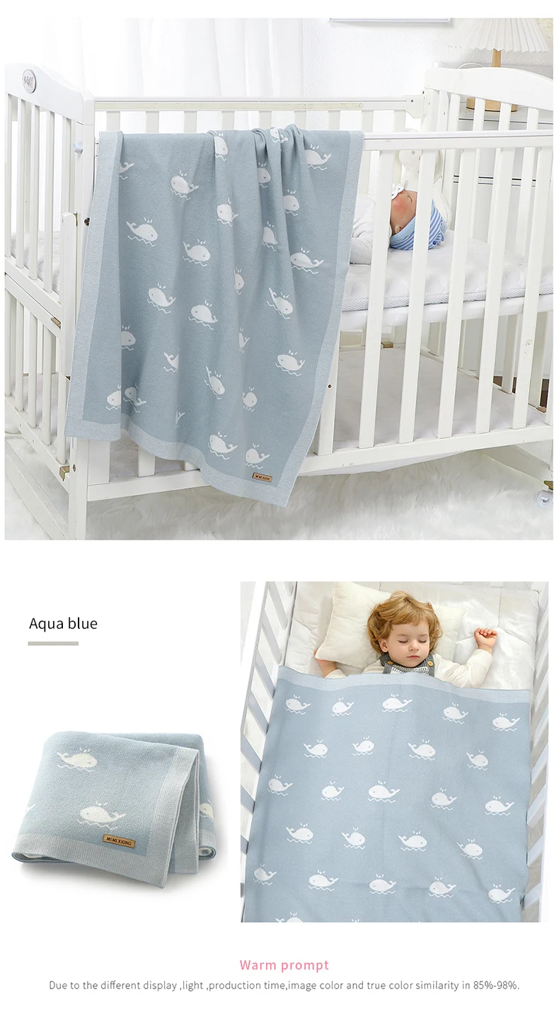Newborn Baby Blanket 90*70CM Knitted Infant Boy Girl Bedding Quilt Fashion Cute Cartoon Whale Stroller Swaddling Wrap Super Soft