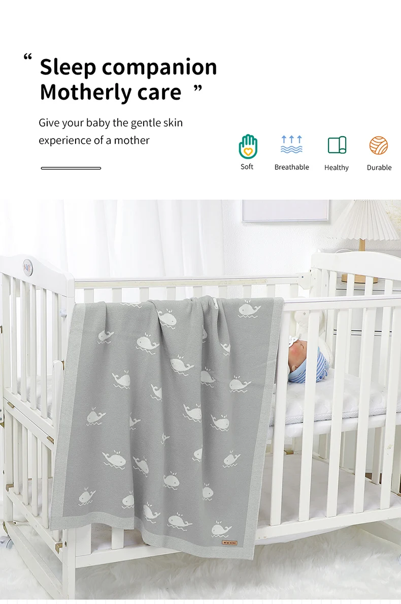 Newborn Baby Blanket 90*70CM Knitted Infant Boy Girl Bedding Quilt Fashion Cute Cartoon Whale Stroller Swaddling Wrap Super Soft