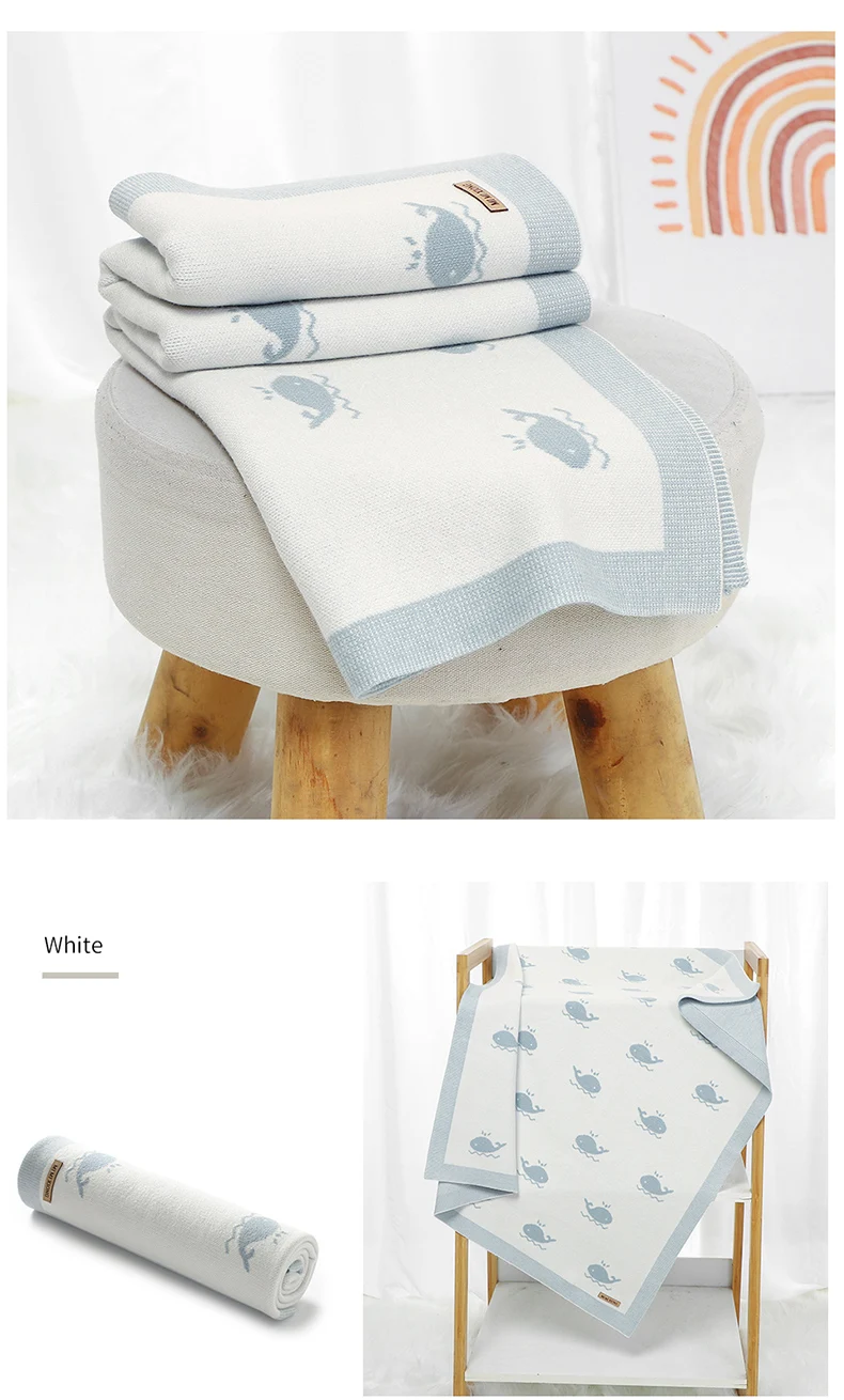 Newborn Baby Blanket 90*70CM Knitted Infant Boy Girl Bedding Quilt Fashion Cute Cartoon Whale Stroller Swaddling Wrap Super Soft