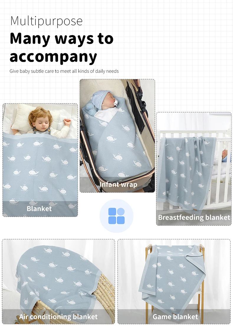 Newborn Baby Blanket 90*70CM Knitted Infant Boy Girl Bedding Quilt Fashion Cute Cartoon Whale Stroller Swaddling Wrap Super Soft