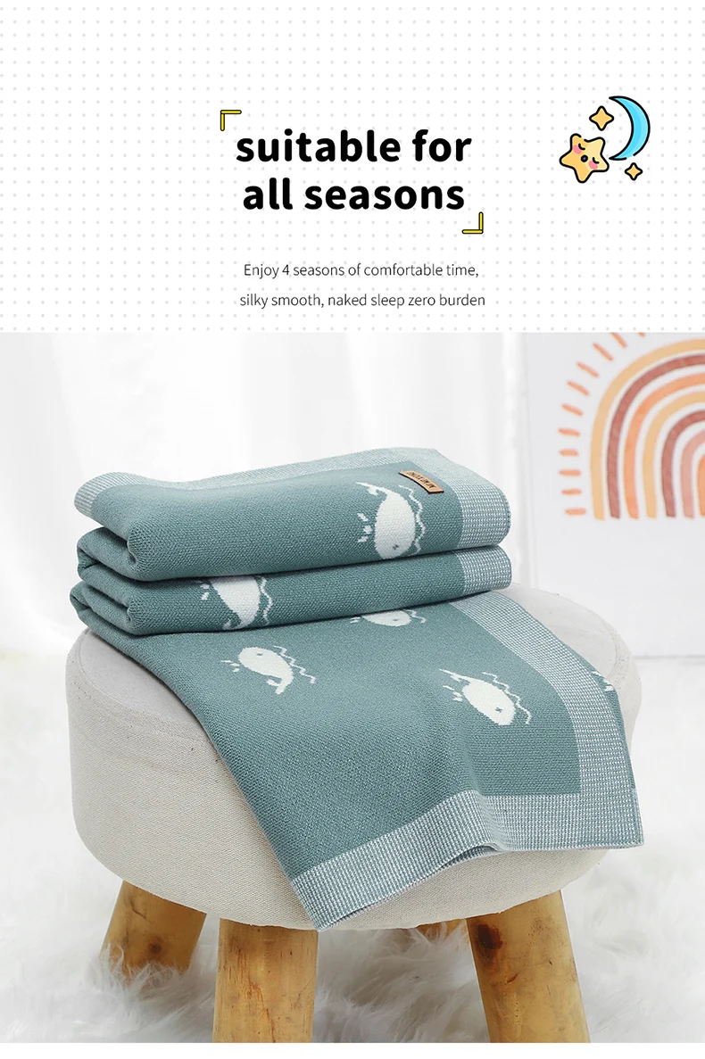 Newborn Baby Blanket 90*70CM Knitted Infant Boy Girl Bedding Quilt Fashion Cute Cartoon Whale Stroller Swaddling Wrap Super Soft