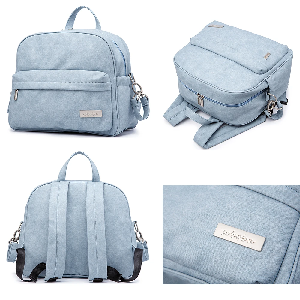 Soboba Solid Fashion Diaper Backpack for Baby Care Waterproof Multi-function Nappy Changing Bag for Mother Stylish Diaper Bags