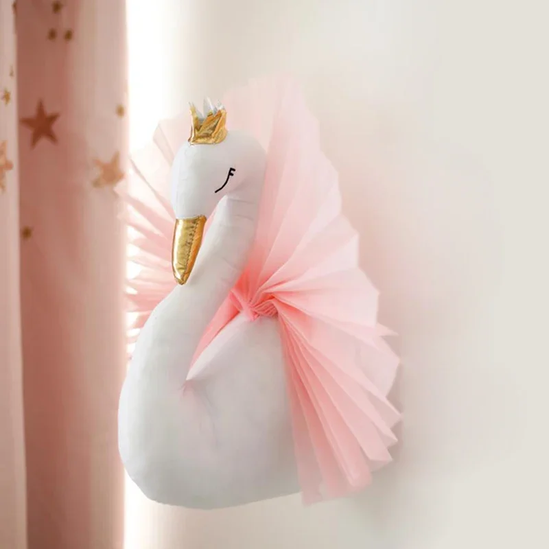 Golden Crown Swan Doll Art Wall Hanging Baby Girl Room Decor Birthday Photography Props Swan Animal Fill Doll Decoration Gift