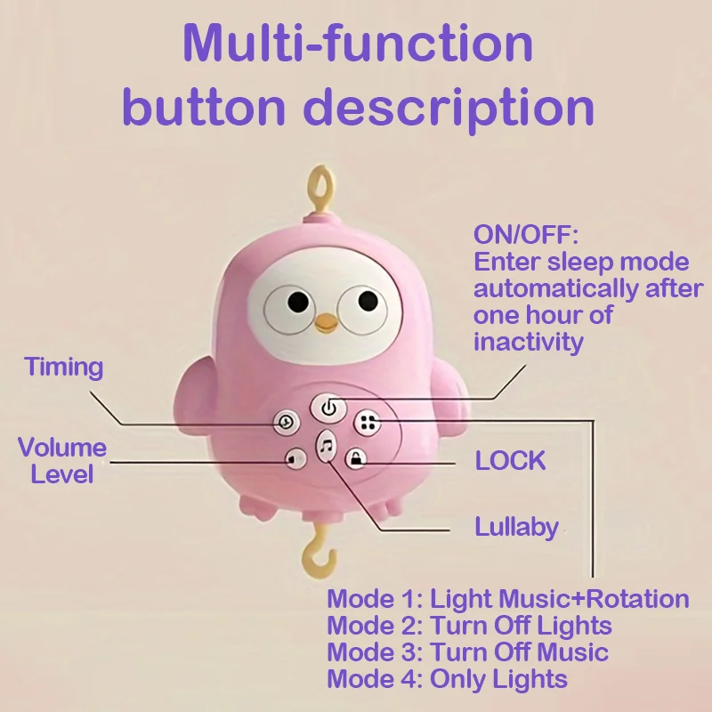 360° Musical Baby Crib Mobile Rotating Night Light Bed Bell Toy Four Speed Timming Hanging Infant Newborn Rattle Bedside Gift
