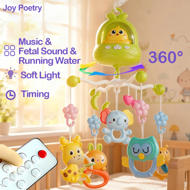 360° Musical Baby Crib Mobile Rotating Night Light Bed Bell Toy Four Speed Timming Hanging Infant Newborn Rattle Bedside Gift