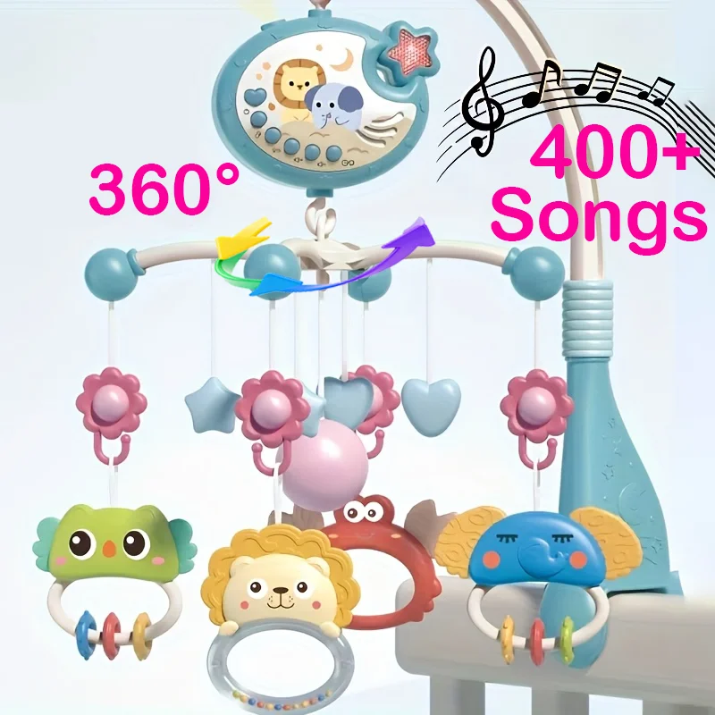 360° Musical Baby Crib Mobile Rotating Night Light Bed Bell Toy Four Speed Timming Hanging Infant Newborn Rattle Bedside Gift