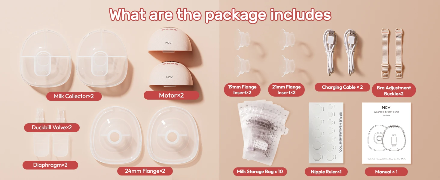 NCVI Electric Breast Pump,Hands-Free for Breastfeeding Pump, Ultra-Quiet Portable Wireless Pump, 3 Flange Sizes(19/21/24mm)