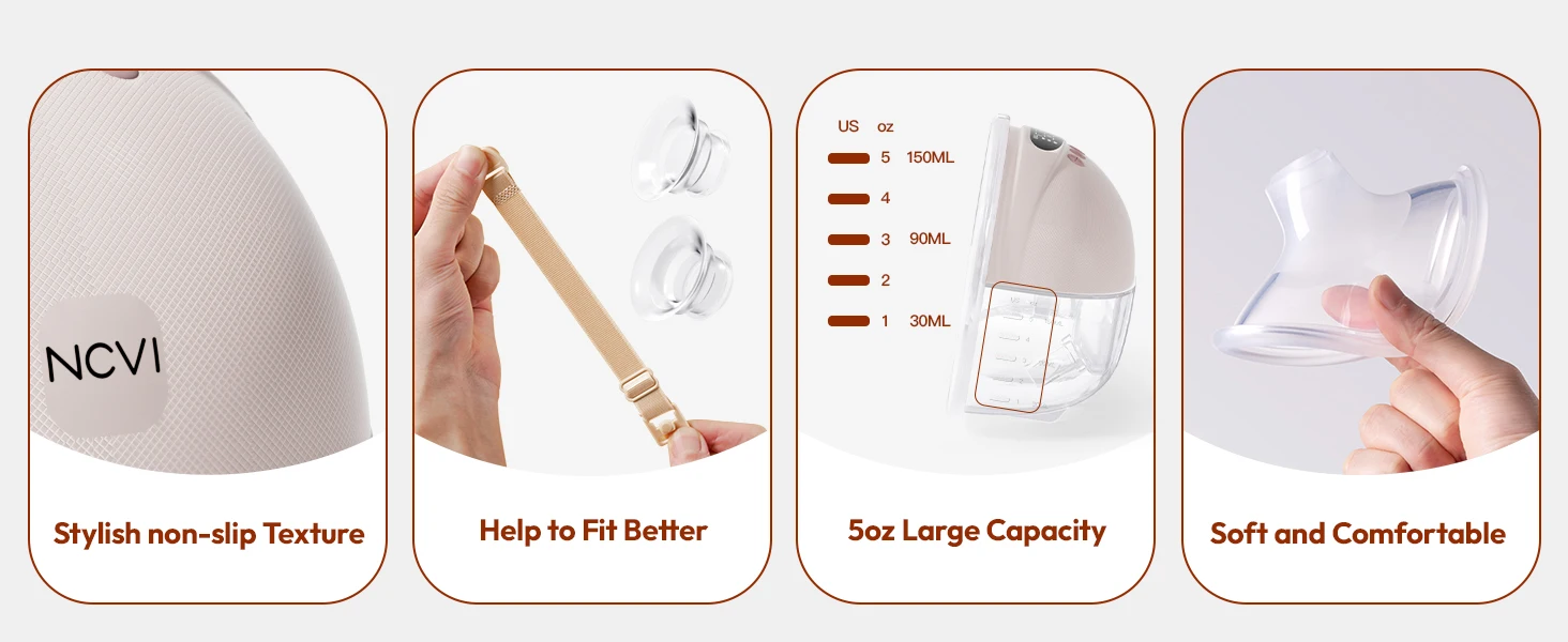 NCVI Electric Breast Pump,Hands-Free for Breastfeeding Pump, Ultra-Quiet Portable Wireless Pump, 3 Flange Sizes(19/21/24mm)