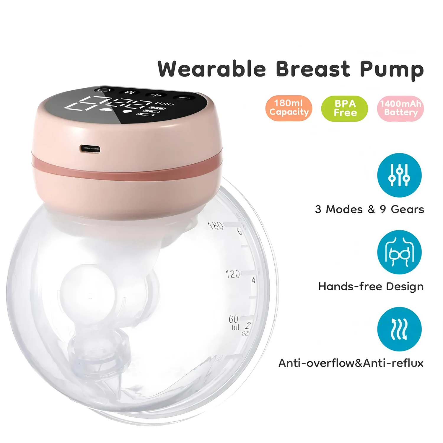 Electric Wearable Breast Pump - 9 Levels & 3 Modes, Hands-Free BPA-Free LCD Display, Painless Wireless Breastfeeding for Moms