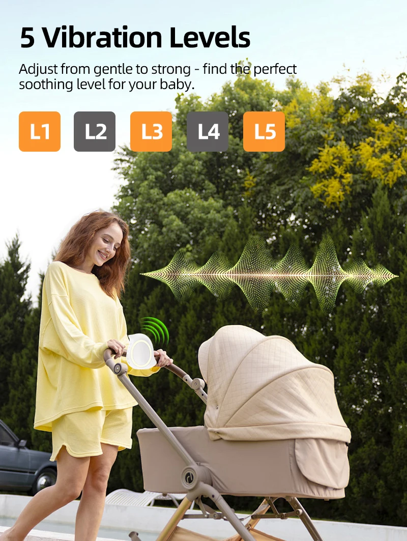 Rechargeable Automatic Pram Rocker Device 1800mAh Battery 5 Level Vibration 3 Timer Modes Portable for Baby Calming and Sleep