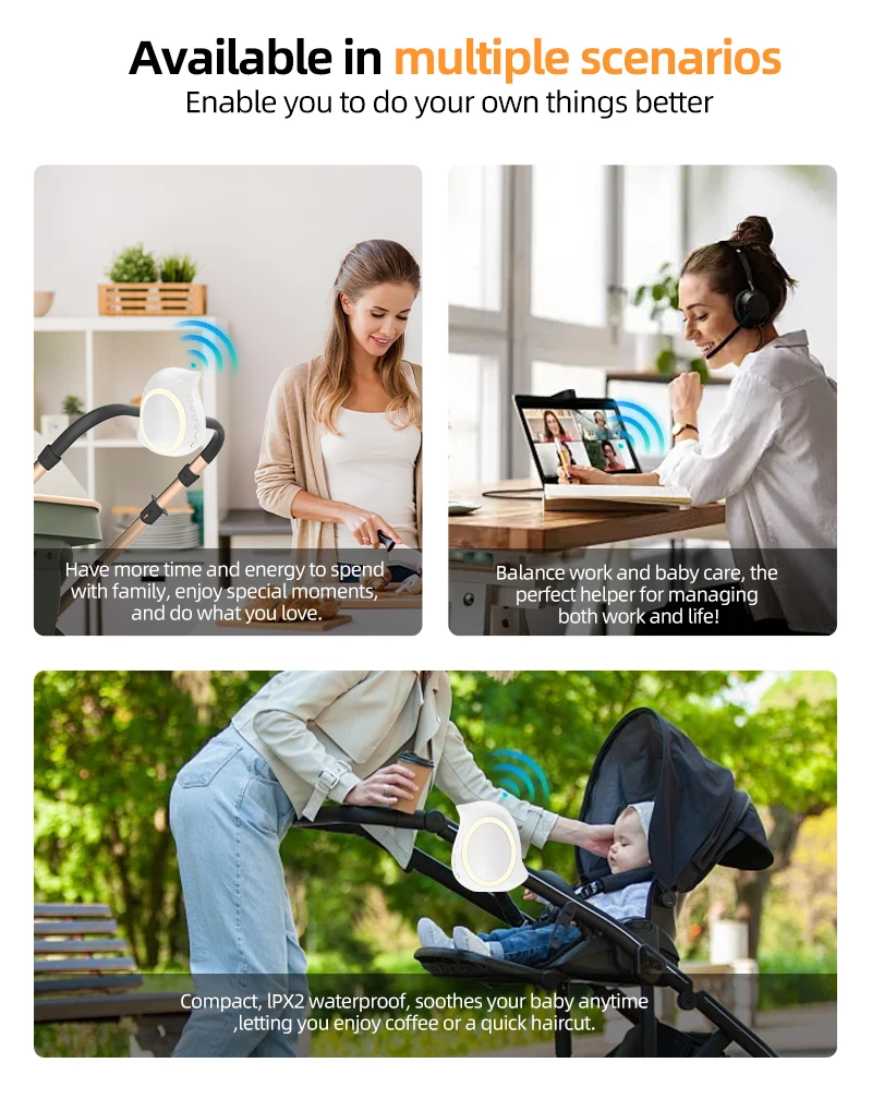 Rechargeable Automatic Pram Rocker Device 1800mAh Battery 5 Level Vibration 3 Timer Modes Portable for Baby Calming and Sleep