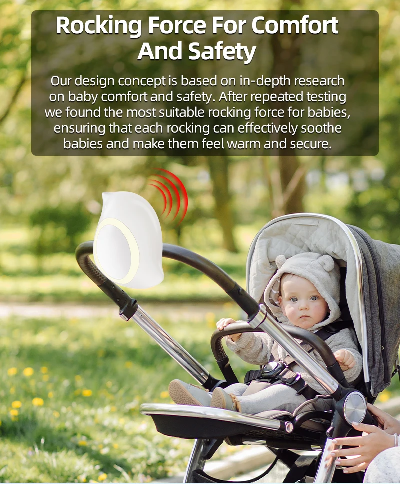 Rechargeable Automatic Pram Rocker Device 1800mAh Battery 5 Level Vibration 3 Timer Modes Portable for Baby Calming and Sleep