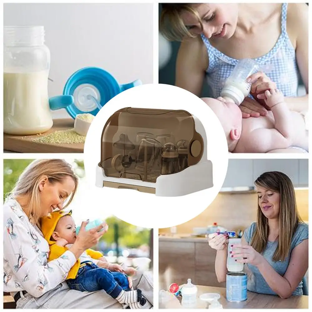 Drying Rack for Bottles Cups Dustproof Bottle Storage with Removable Drip Tray Toddler Bottles Storage Box with Good Sealing